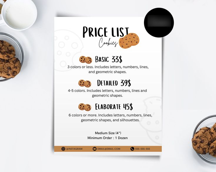 An Image Shows the Pricing List for Cookies