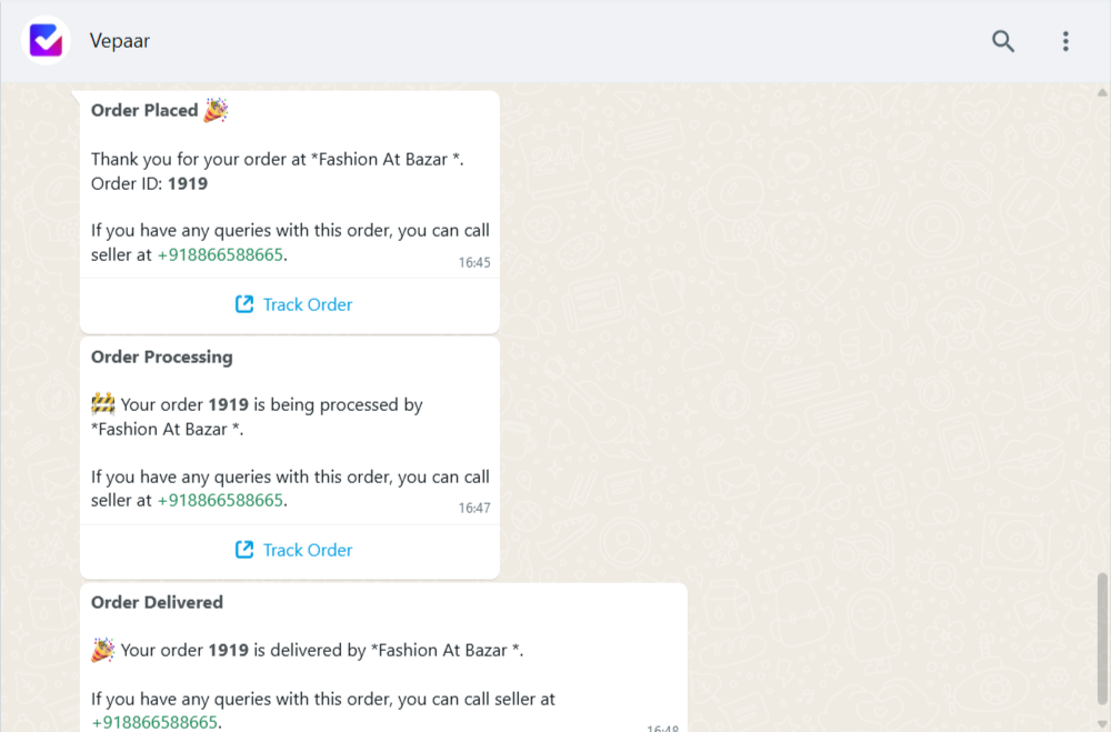 Order Notification on Whats App